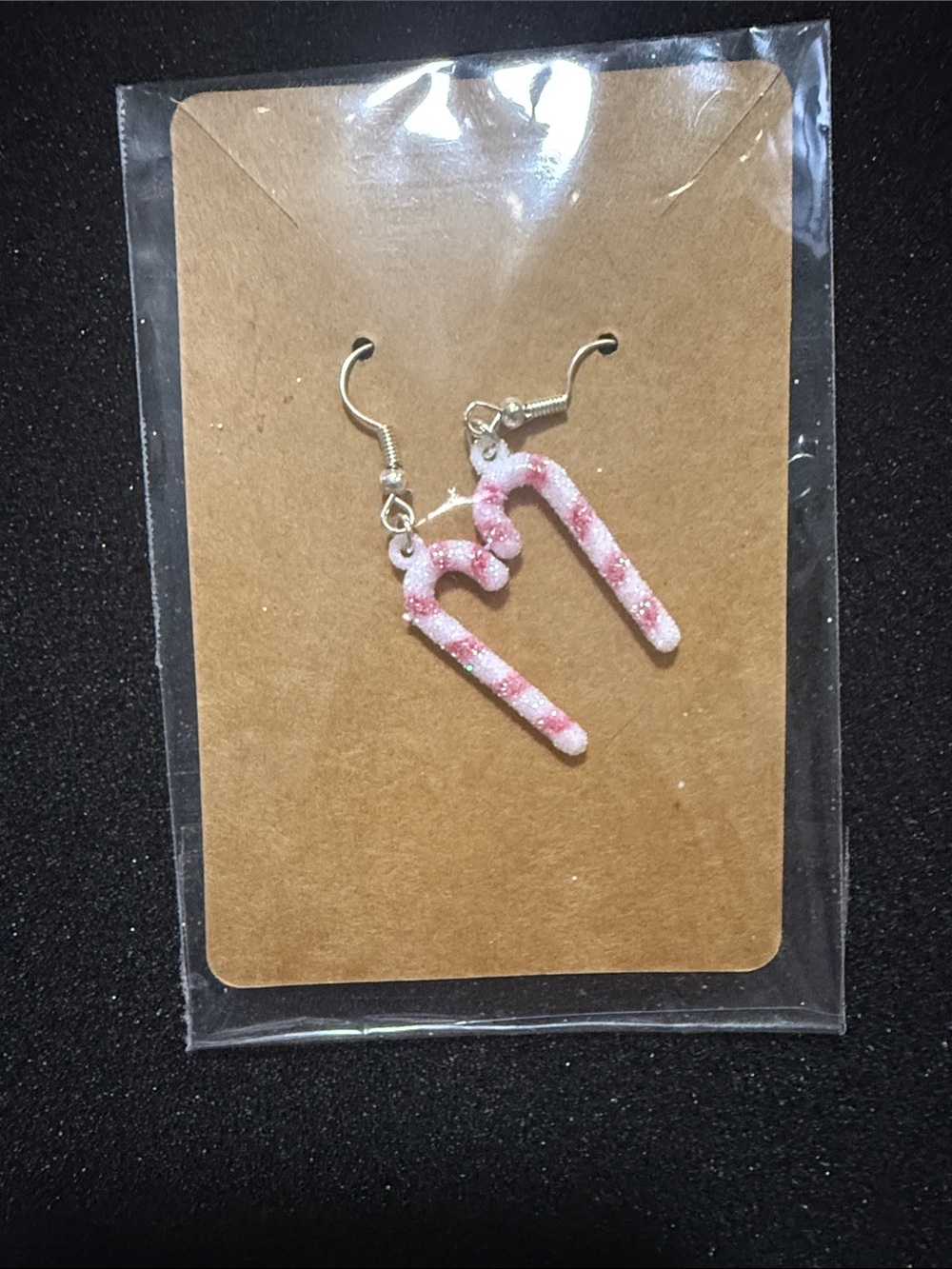 Handmade Pink Candy Cane Heart Dangle Earrings
